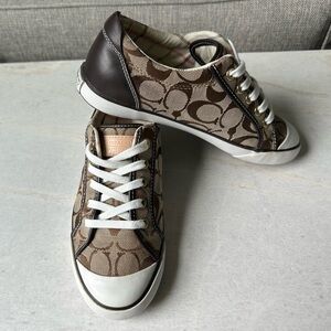 EUC Coach Barrett Signature Khaki/Chestnut Sneakers, Size 7.5